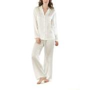 Damella Woven Silk Plain Pyjamas Set Elfenben silke Small Dame