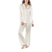 Damella Woven Silk Plain Pyjamas Set Elfenben silke X-Large Dame