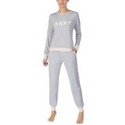DKNY New Signature Long Sleeve Top and Jogger PJ Grå Large Dame