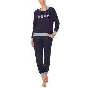 DKNY New Signature Long Sleeve Top and Jogger PJ Marine Large Dame