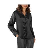 Lady Avenue Satin Pyjama With Short Sleeves Svart silke X-Large Dame