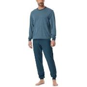 Schiesser Comfort Essentials Pyjama With Cuff Blå/Blå bomull 54 Herre