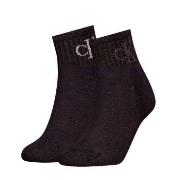 Calvin Klein Strømper 2P Glossy Rib Quarter Socks Svart Str 39/42 Dame