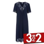 Damella Plain Lace Short Sleeve Nightdress Marine viskose XX-Large Dam...