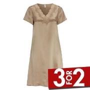 Damella Woven Silk Plain Nightdress Nougat silke Small Dame