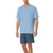 Schiesser Comfort Essentials V-Neck Short Pyjamas Marine/Blå bomull 58...