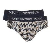 Armani Cotton Stretch Print Briefs 2P Beige/marin bomull Small Herre