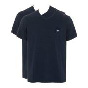 Armani Cotton V-neck T-shirts 2P Marine bomull Large Herre