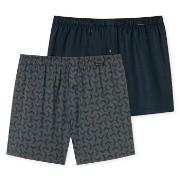 Schiesser 2P Leg Flattering Boxer Shorts Blå/Grå bomull Small Herre
