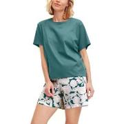 Calida Botanic Dreams Short Pyjamas Set Jade/Grønn bomull Small Dame