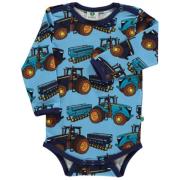 Småfolk Mønstret Baby Body Med Traktorer Blue Grotto | Blå | 56 cm