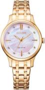 Citizen Dameklokke EM0893-87Y Elegance Hvit/Gulltonet stål Ø30 mm