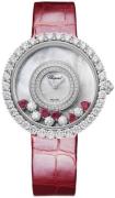 Chopard Dameklokke 204445-1006 Happy Diamonds Hvit/Lær Ø37.7 mm