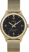 Timex Dameklokke TW2T36400 The Waterbury Sort/Gulltonet stål Ø34 mm