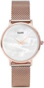 Cluse Dameklokke CL30047 Minuit Hvit/Rose-gulltonet stål Ø33 mm