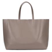 Leather Tote Wide Taupe