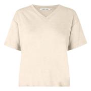 Eli T-Shirt 6680 - Pristine, Klassisk Lin V-Hals T-Skjorte
