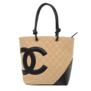Beige Lær Chanel Tote Bag