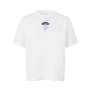 Hvit Handsforfeet T-Skjorte med Ribbestrikket Rund Hals
