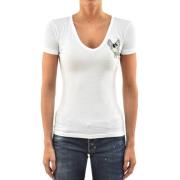 Multifarget Skinn V-Hals Dame T-Skjorte med Swarovski-detaljer