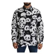 Svart Panda Herre Casual 100% Bomull Skjorte