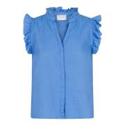 Siona Linen Top - Dusty Blue