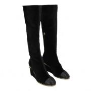 Chanel Svarte Velvet Overknee-st?vler