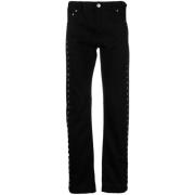 Slim-Fit Svarte Jeans med Metalløye Detaljer