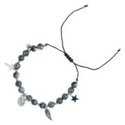 Stone Bead Bracelet 6 MM W/Charms - Dark Grey W/Silver