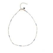 Glass Bead Necklace W/Pearls Blue Ocean