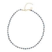 Stone Bead Necklace 4 MM W/Gold Beads Steel Blue