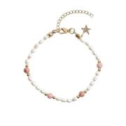 Oval Pearl Bracelet W/Natural Stone Dusty Rose