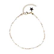 Glass Bead Anklet W/Pearls Nougat