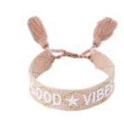 Woven Friendship Bracelet Good Vibes Sand W/Gold