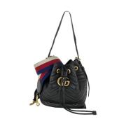 Brukt Svart Gucci Sylvie Web GG Marmont Bucket Bag