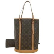 Pre-owned Brunt lerret Louis Vuitton bøttepose