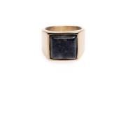 Signet Ring Gold W/Grey Marble