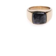 Signet Ring Mini Gold W/Grey Marble