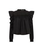 Sort Bomull Frill Bluse