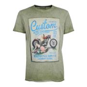 Grønn Crew Neck T-Shirt med Front Print