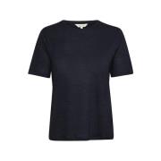Klassisk Marineblå Lin T-Skjorte
