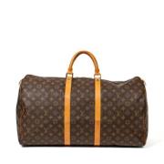 Pre-owned Brunt lerret Louis Vuitton Keepall