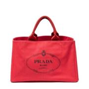 Pre-owned Rodt lerret Prada Canapa Tote