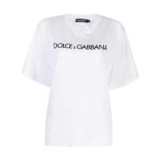 Hvit Bomull Dame T-skjorte med Trykt Logo