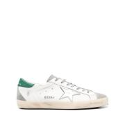 Hvite Skinn Superstar Sneakers med Grønn Hæl