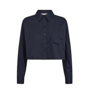 Navy Cottoncc Crisp Crop Skjorte Bluse