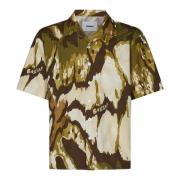 Beige Camouflage Print Skjorte med Knappelukking