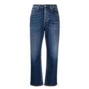Blå Straight Jeans med Krøll Effekt