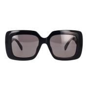 Rektangulære solbriller i blank svart med mørkegrå linser