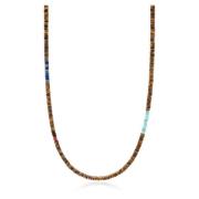 Brown Tiger Eye Heishi Necklace with Blue Lapis and Turquoise